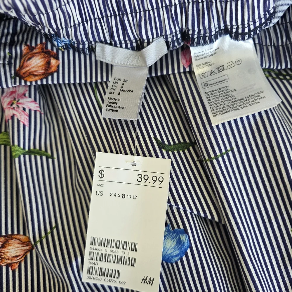 H&M Navy & White Pinstripe A-Line Skirt with Multicolor Floral print - Picture 2 of 8